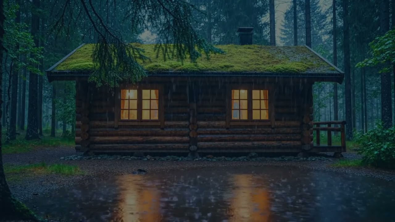 Forest Rain at a Cozy Log Cabin | Calm Mind & Deep Sleep