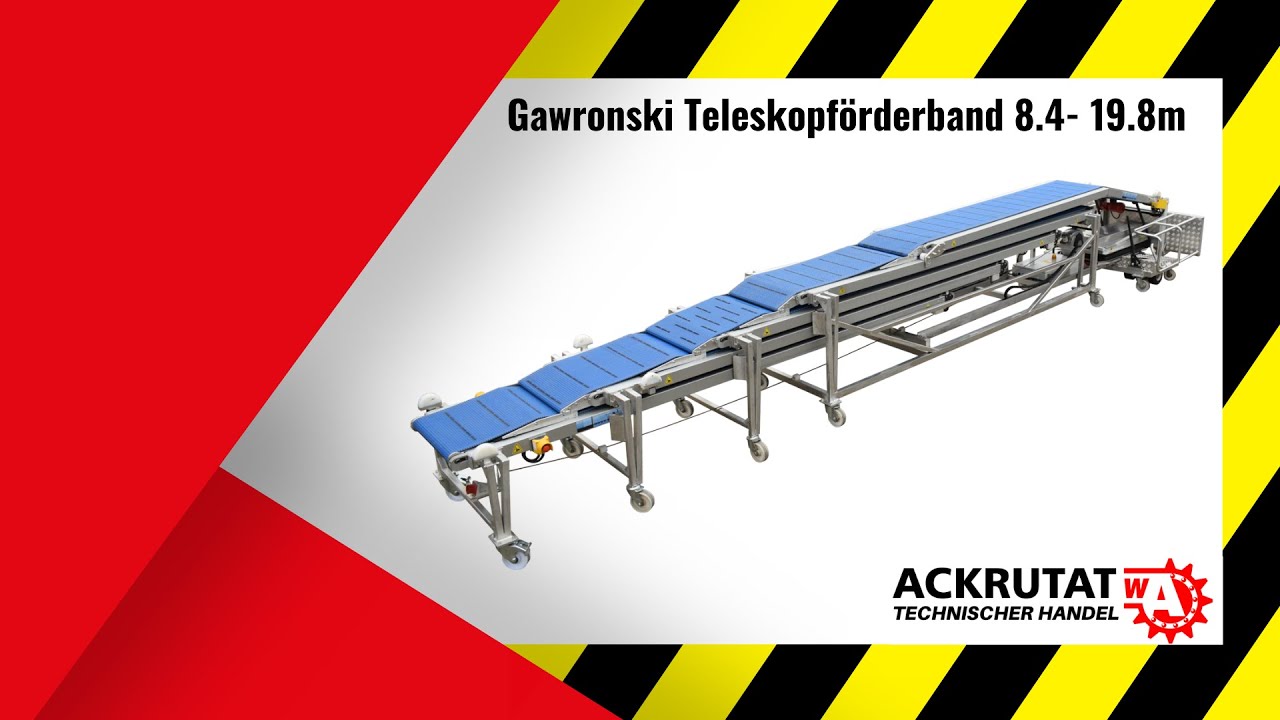 🗜️Teleskopförderband Gawronski Länge 8,4- 19,8m Nutzbreite 600 mm  Produktvideo | Ackrutat-Shop