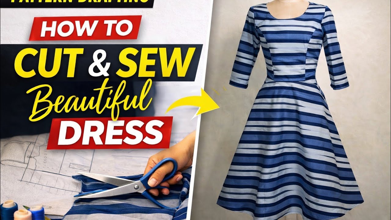 DRESS CUTTING AND STITCHING. HALF CIRCLE DRESS (PART 2)