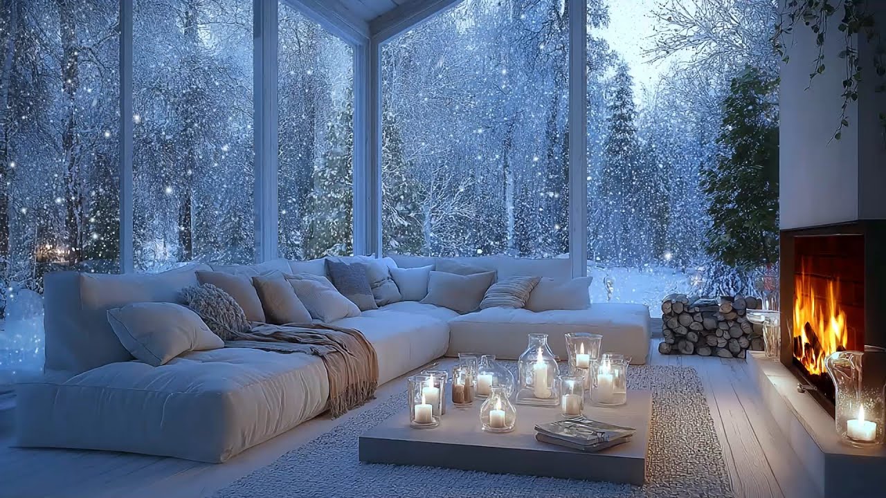 Tranquil Winter Piano | White Lounge Ambiance & Falling Snow to Relaxation and Peace