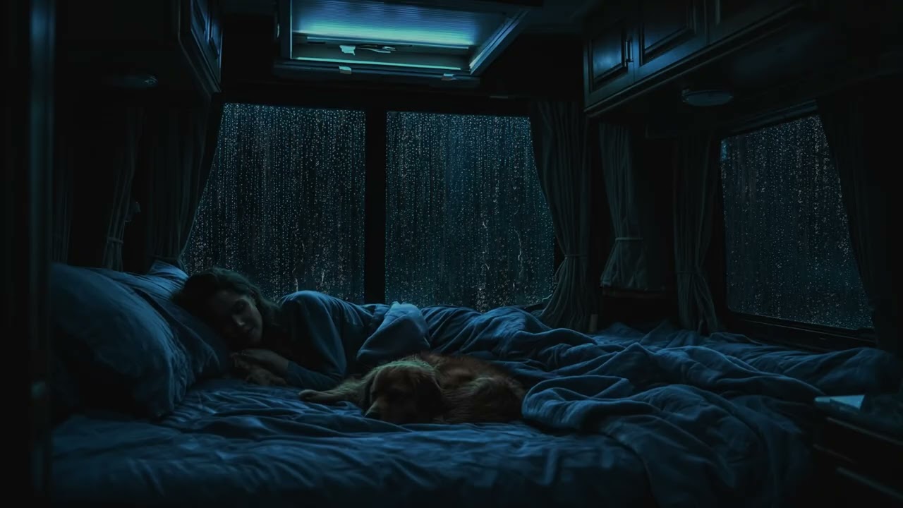 Raindrops on Van Windows ASMR ⚡ Cozy Night Routine with Golden Retriever