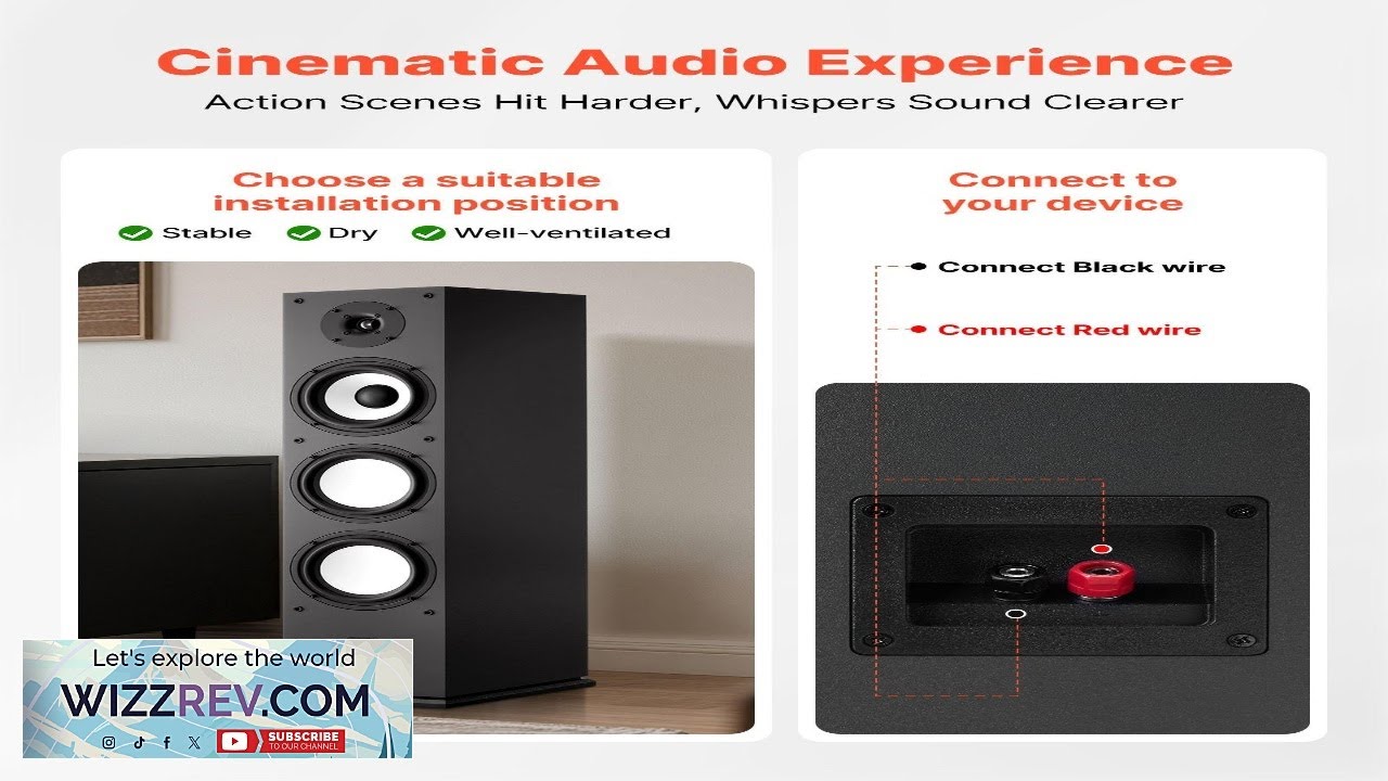 VEVOR Floorstanding Speaker 2 Way Floor Standing Tower Speaker with 1 Inch Tweeter