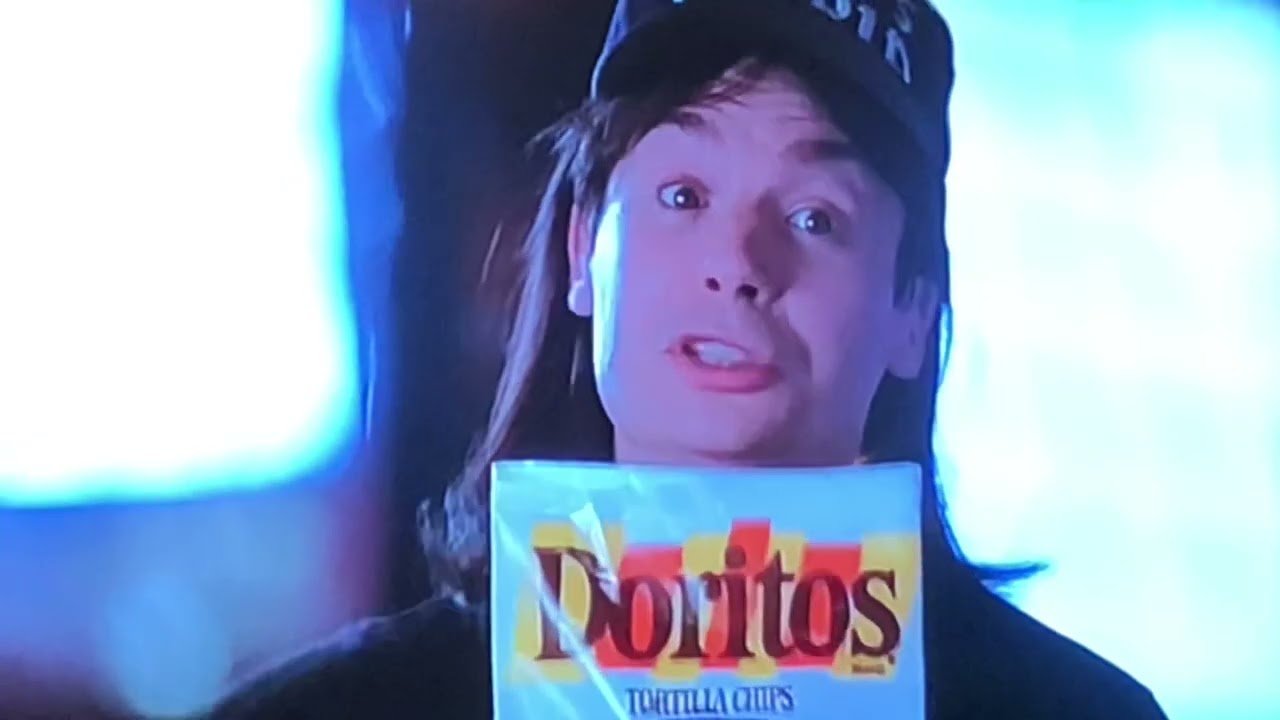 A scene from the movie Wayne&rsquo;s World. Selling out. Pizza Hut, Doritos and Pepsi.