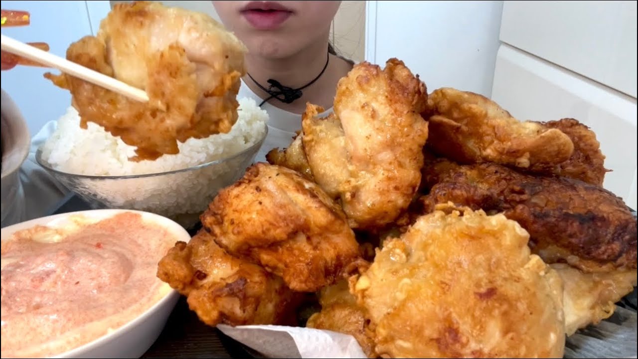 【ASMR，咀嚼音】Japanese Style Fried Chicken！今までで1番柔らかくておいしい鶏の唐揚げとご飯！