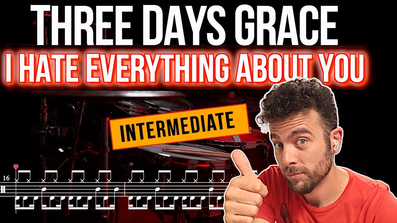 Three Days Grace - I Hate Everything About You - Drum cover (with scrolling drum sheet)
