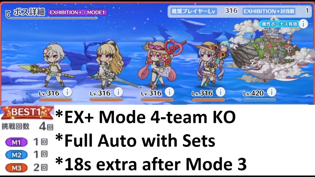 [Priconne JP] Full Auto Exhibition+ Mode 4-Team KO フルオート 記憶喰いシロクジラ(EX+) -「Re:ゼロから楽しむ異世界サマー」event
