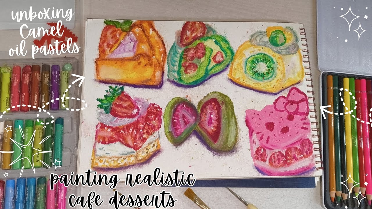Как нарисовать реалистичные десерты из кафе 🍰 масляными пастелями / Распаковка масляных пастелей ...
