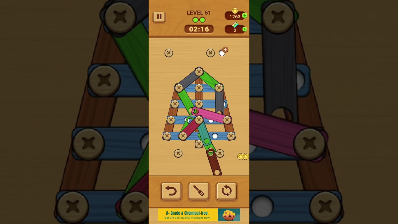 Woodle - Wood Screw Puzzle Level 61 Walkthrough Solution