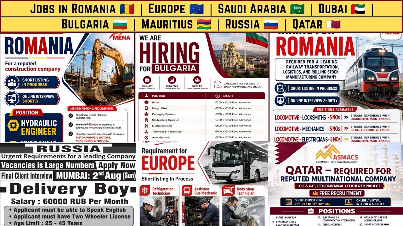 Jobs in Romania, Europe, Saudi Arbia, Dubai, Bulgaria, Mauritius, Russia, Qatar, Oman