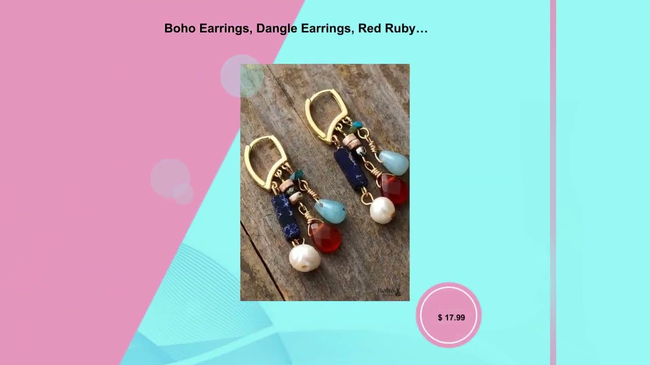 Boho Earrings, Dangle Earrings, Red Ruby Gemstone
