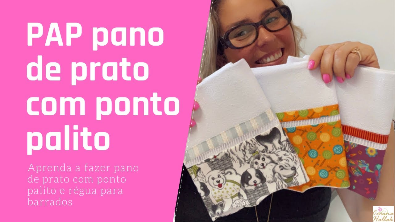 PAP PANO DE PRATO COM BARRADO FEITO NA RÉGUA E PONTO PALITO