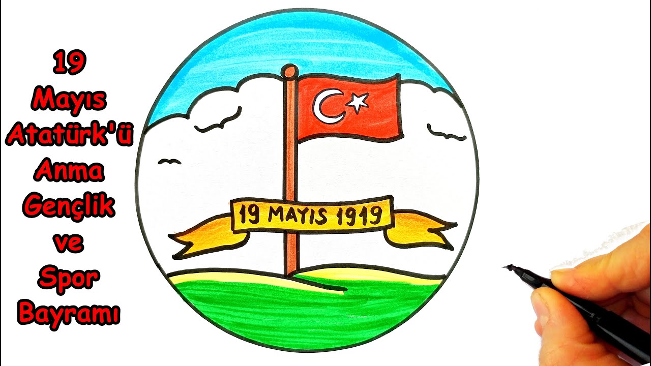 Kolay 19 Mayıs Resmi Çizimi - 19 Mayıs Resmi Nasıl Çizilir? - Bandırma Vapuru Çizimi -