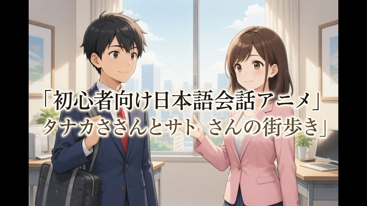 「初心者向け日本語会話アニメ｜タナカさんとサトさんの街歩き」#日本語学習 #初心者日本語 #アニメ会話 #街歩き #minnanonihongolistening