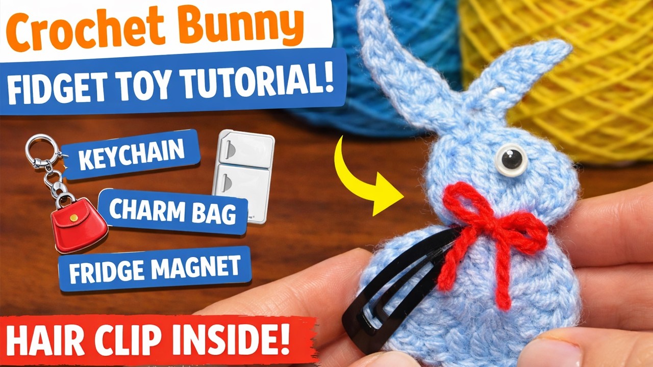 Вязаный зайчик-антистресс 🐰 Внутри заколка для волос! | Простая аппликация, брелок