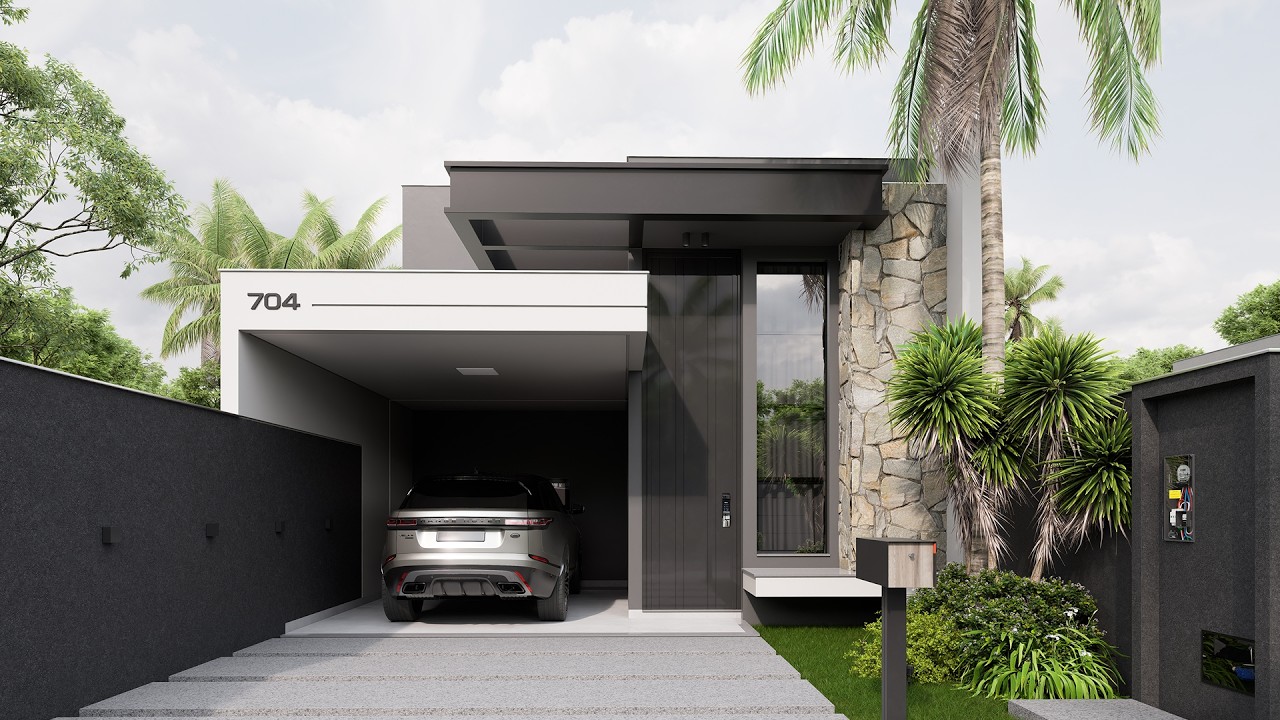 CASA Pequena e Moderna | 3 Quartos | Planta Baixa 124m² | Terreno 7x25m