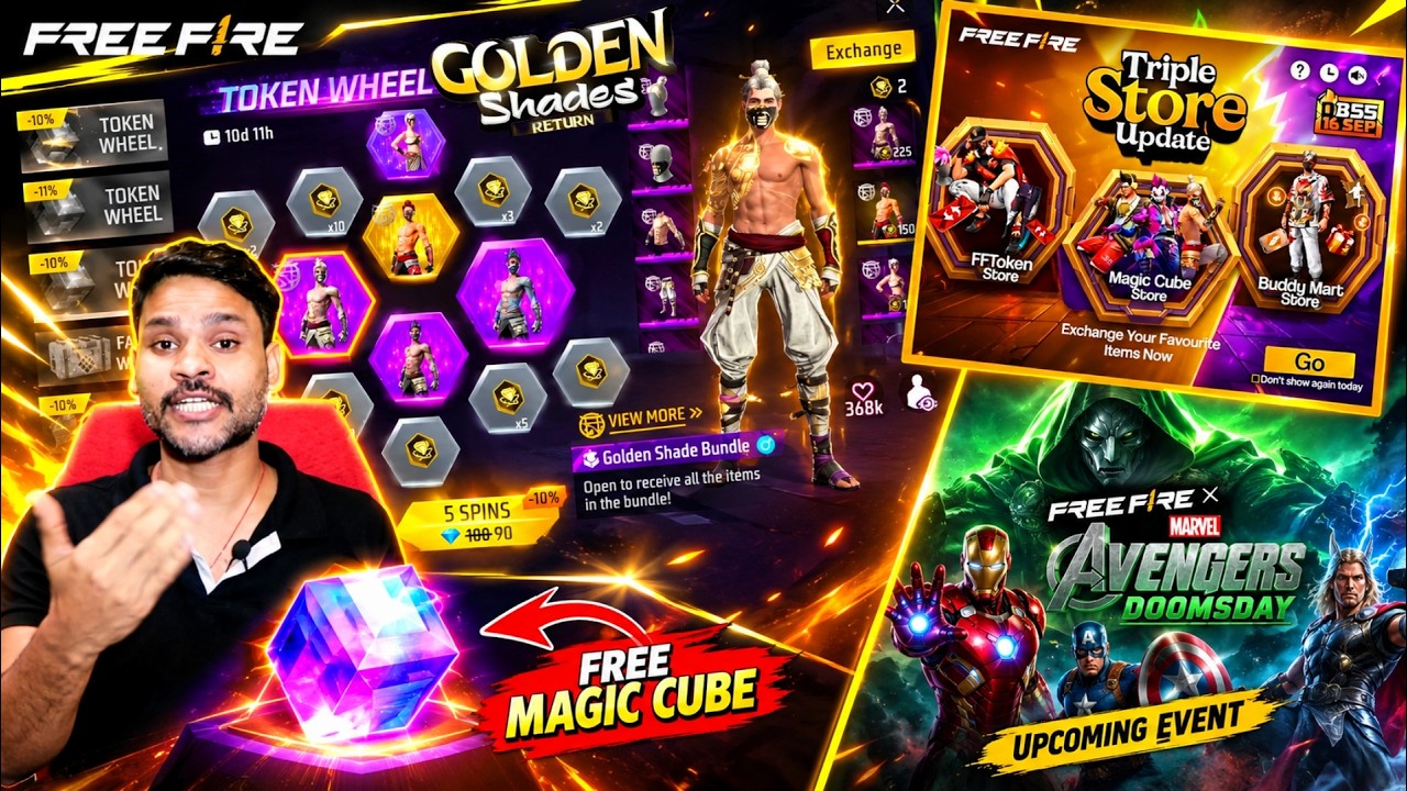 OB 55 FF X DOOMSDAY🔥 GOLDEN SHADE BUNDLE RETURN 🥳 TRIPLE STORE + PRIME STORE UPDATE | FREE FIRE NEWS