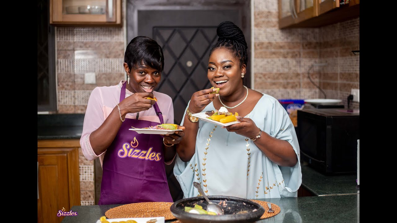 Cynthia MacCauley prepares Local Apem Ampesi (Green plantains with Pepper) on Sizzles