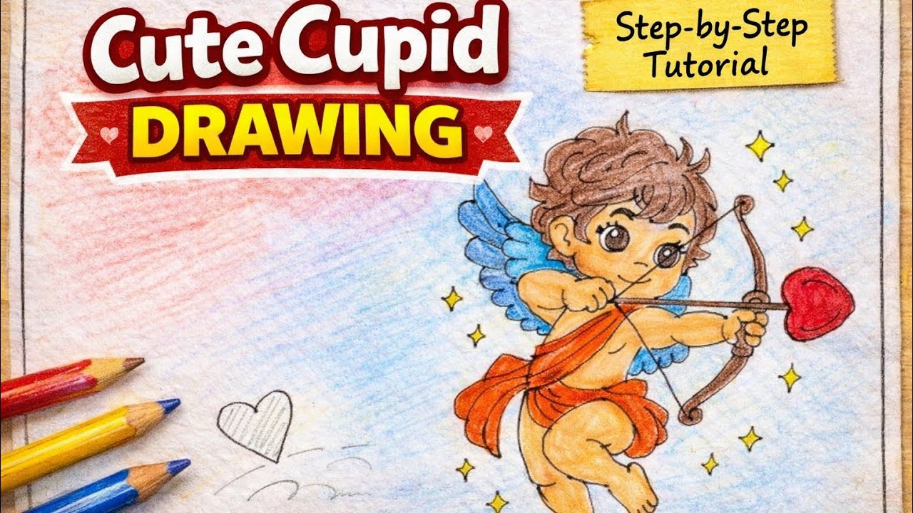 Cute Cupid Drawing Step by Step | Easy Love Angel Drawing for Beginners | Valentine Special Art