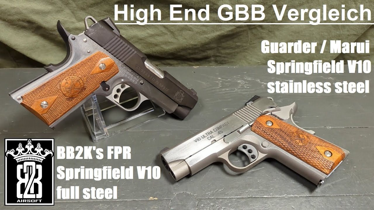 High End GBB Vergleich: BB2K's FPR Springfield V10 Steel & Guarder / Marui Springfield V10 Steel