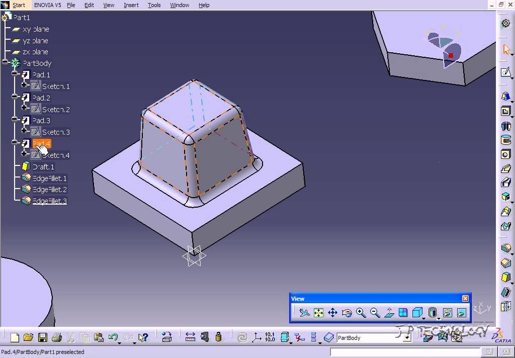 Catia V5 Tutorial-40 Drafted Filleted Pad