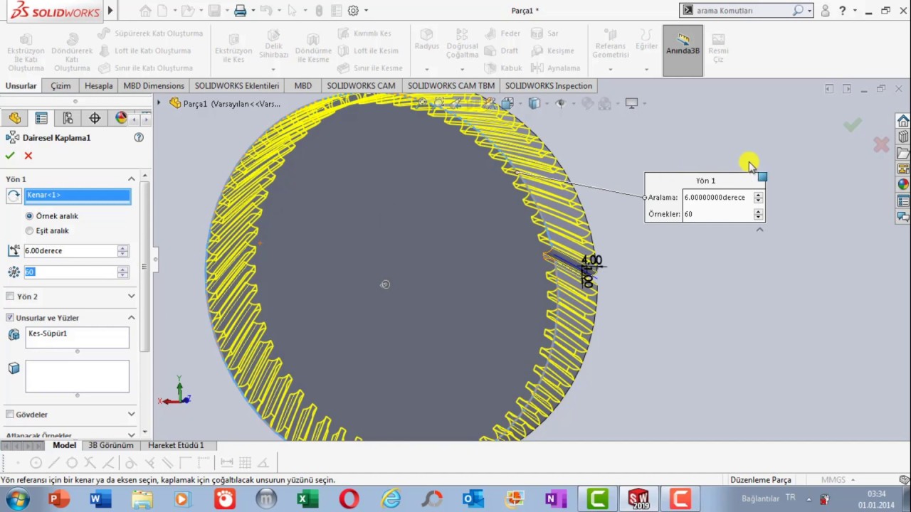 SOLIDWORKS : HELİSEL DİŞLİ TASARIMI