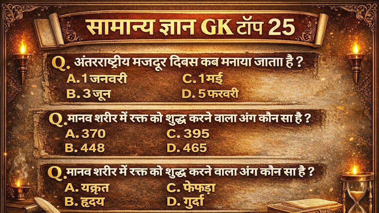 🔥 सामान्य ज्ञान GK टॉप 25 | Most Important GK Questions | SSC | Railway | Hindi
