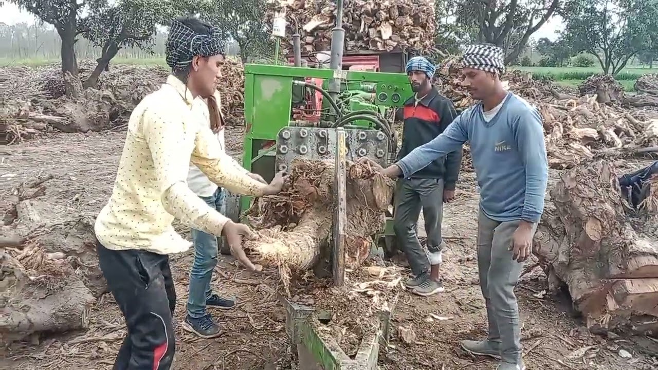 लकड़ी की जड़ के आसानी से दो टुकड़े करने की मशीन | hydraulic pressure cutting machine