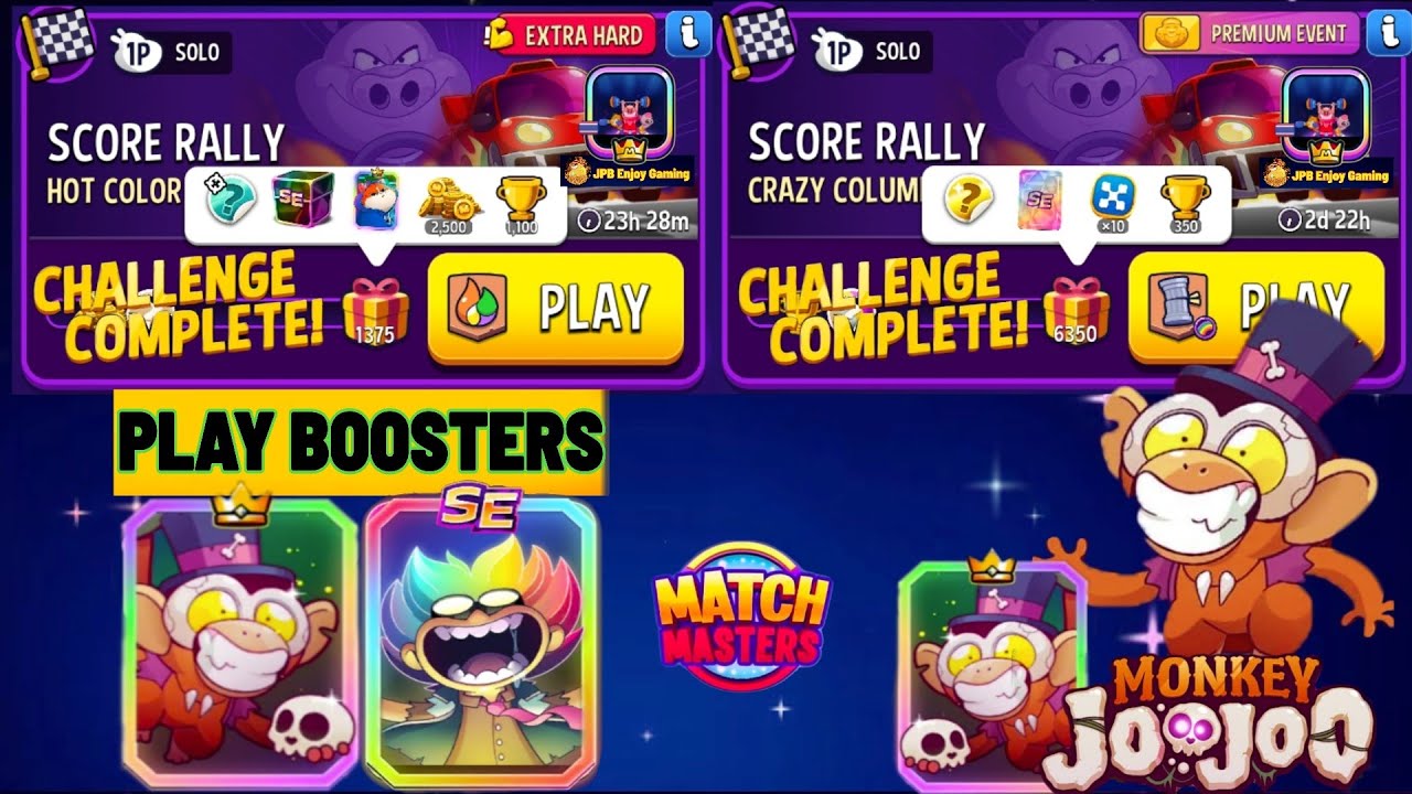 2 Solo/Hot Color Solo Challenge Score Rally 1375 Score/Crazy Columns+Rainbow 6350Score Match Masters