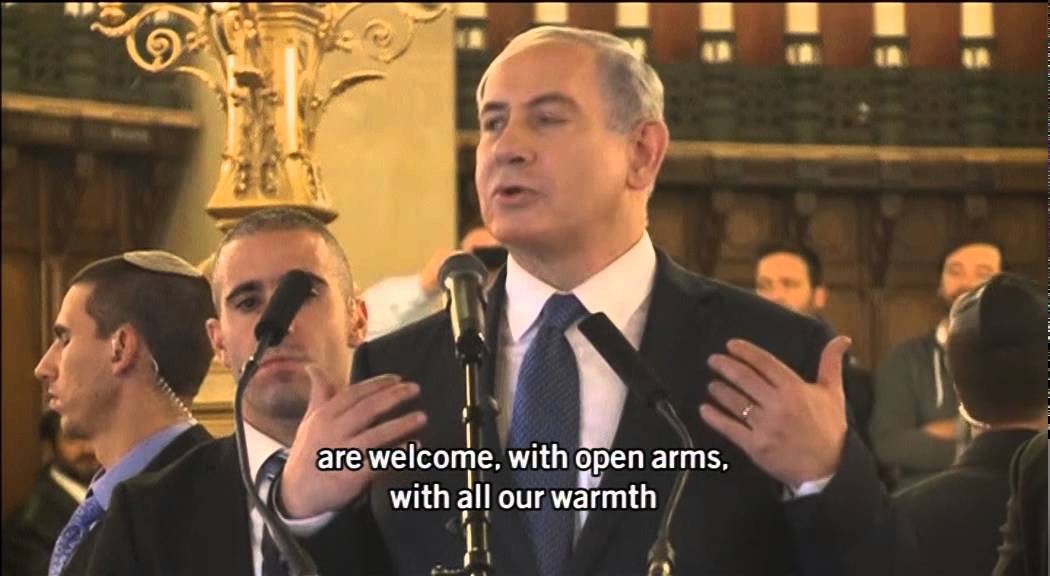 Netanyahu welcomes French Jews in Israel at the memorial  at the Paris Grand Synagogue