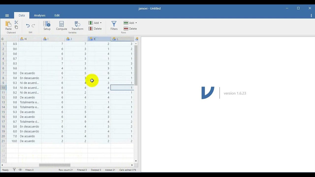 1 Creando base de datos en Jamovi a partir de un G Forms