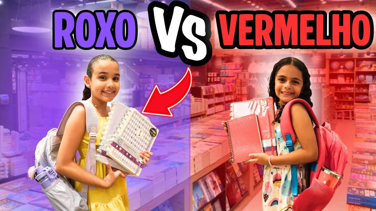 COMPRANDO MATERIAL ESCOLAR NA COR ROXO E VERMELHO! O Material mais BONITO VENCE!!! 😯