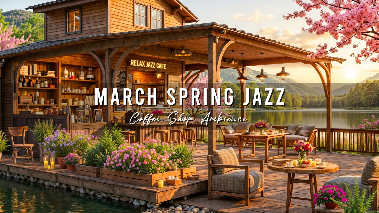 March Spring Jazz at Outdoor Coffee Shop Ambience 🌸 Relaxing Jazz Background Music for Work, Study
