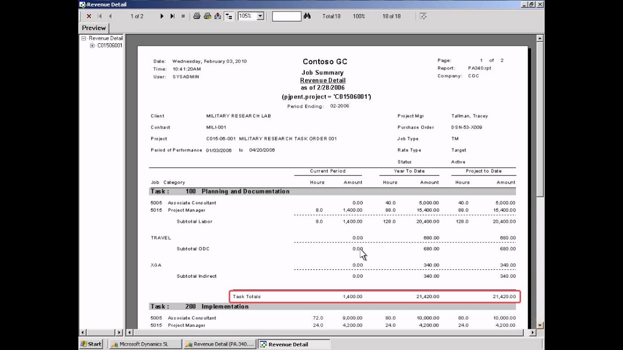 Microsoft Dynamics SL: Job Summary Reporting