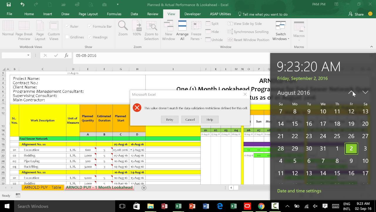How to Create One (1) Month Look-ahead Programme in Excel 2016 by: Arnold Puy