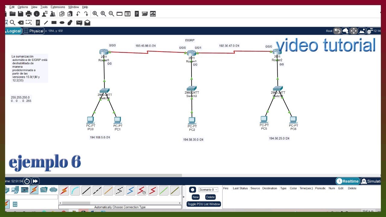 Cisco Packet Tracer – video 6: Protocolo EIGRP, Configuración de protocolo eigrp [ fácil ]