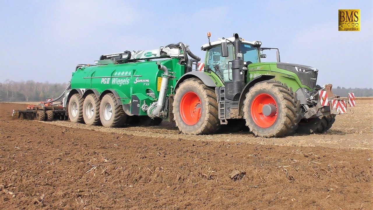 Fendt 1050 Vario Traktor & Samson Güllewagen PG 31 Volmer Scheibenegge 7m Gülle driving slurry 2019
