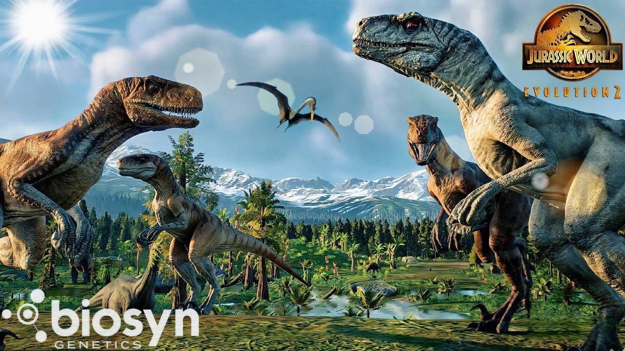 Biosyn sanctuary - Atrociraptors squad in the valley, jurassic world evolution