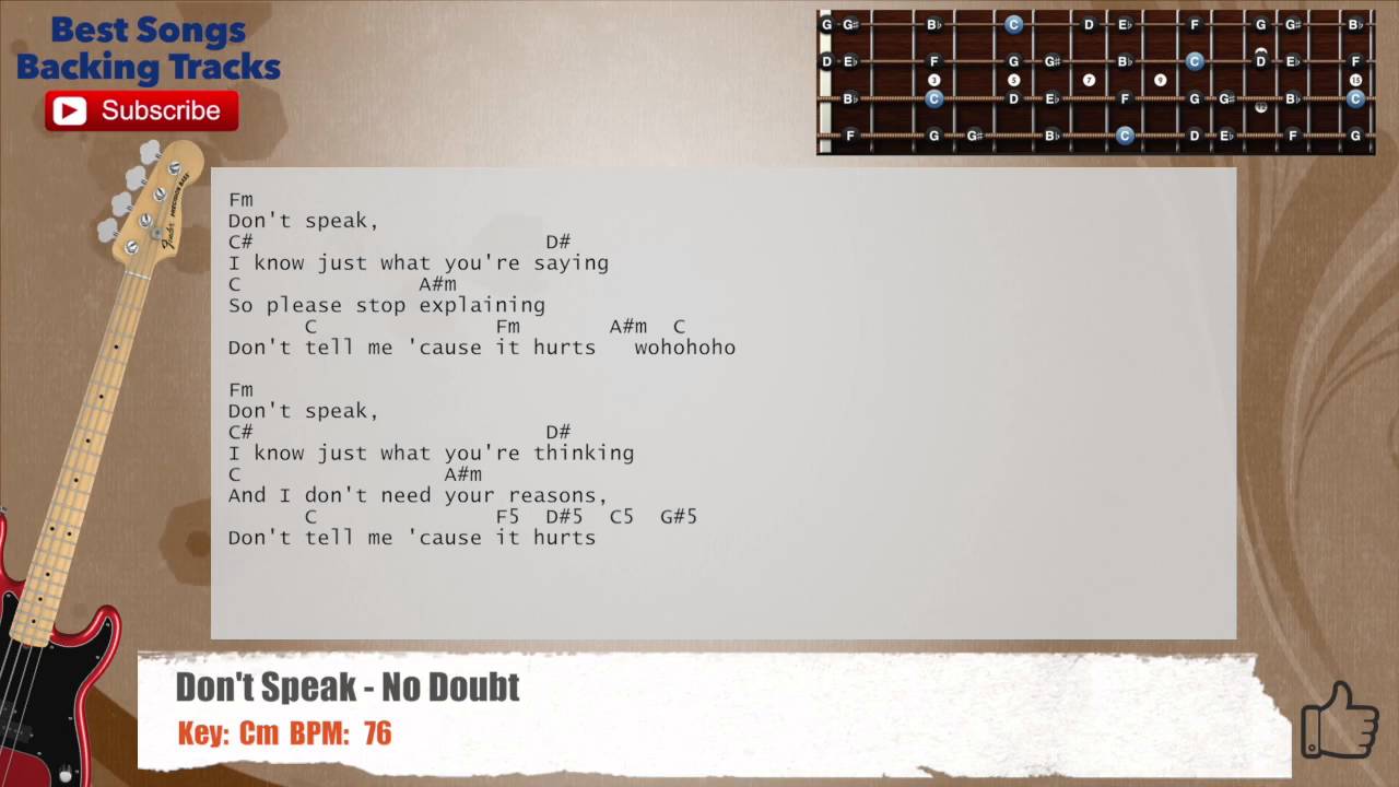🎻 Don't Speak - No Doubt Bass Backing Track with chords and lyrics