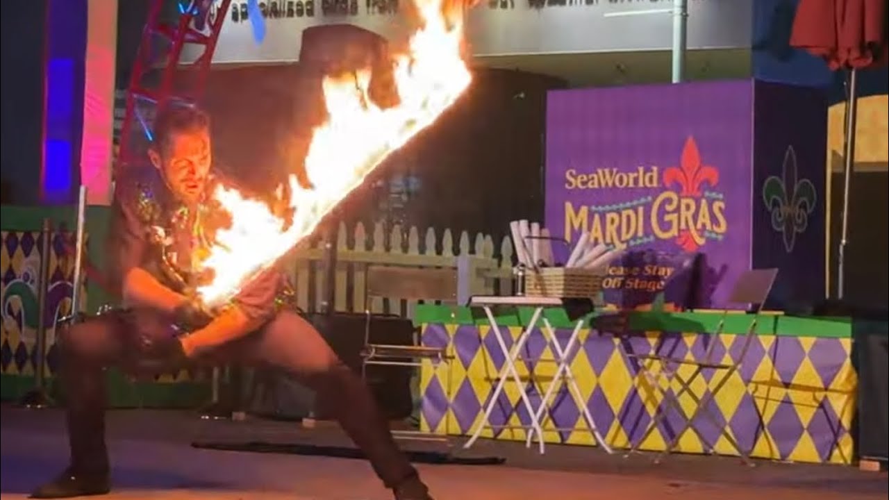 Burning Desire - The Best Fire Show you will see today. At Sea World San Diego Mardi Gras