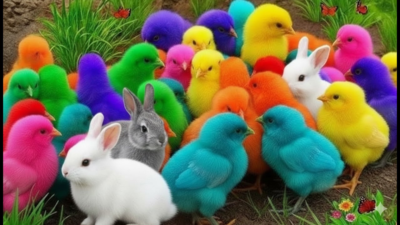 BUNNY COLORFUL BALL ADVENTURE || SATISFYING RAINBOW BALLS WITH ADORABLE BABY CHICKS
