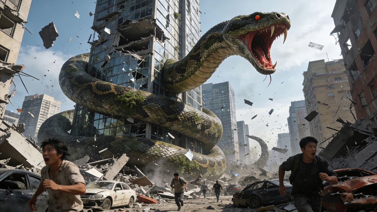 Forest Giant Python Flees to the City, the Entire City Becomes Ruins!