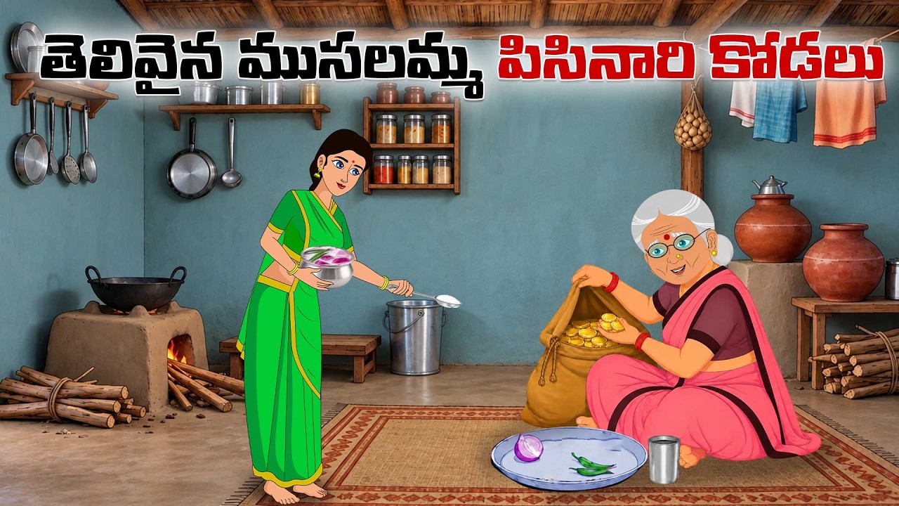 Telugu Stories - The Clever Old Woman and the Miserly Daughter-in-law | Telugu Moral Stories | Mo...