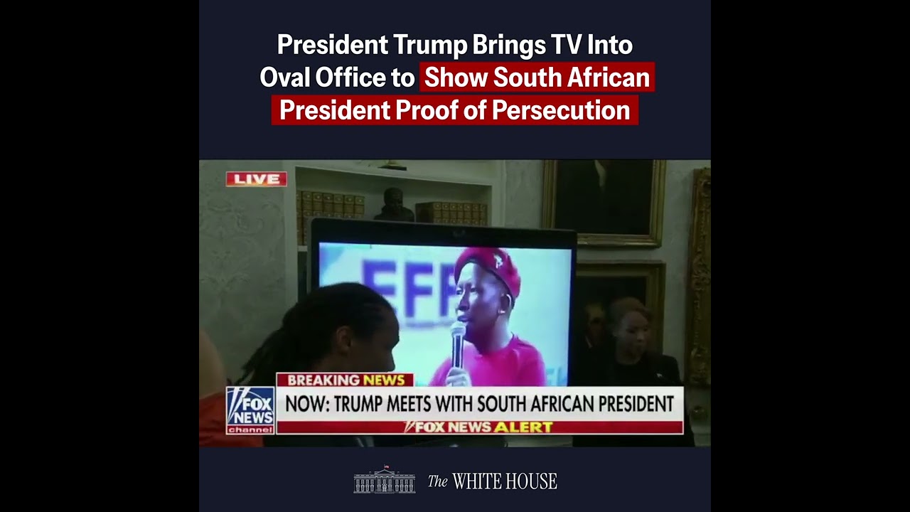 President Trump Brings TV Into Oval Office to Show South African President Proof of Persecution