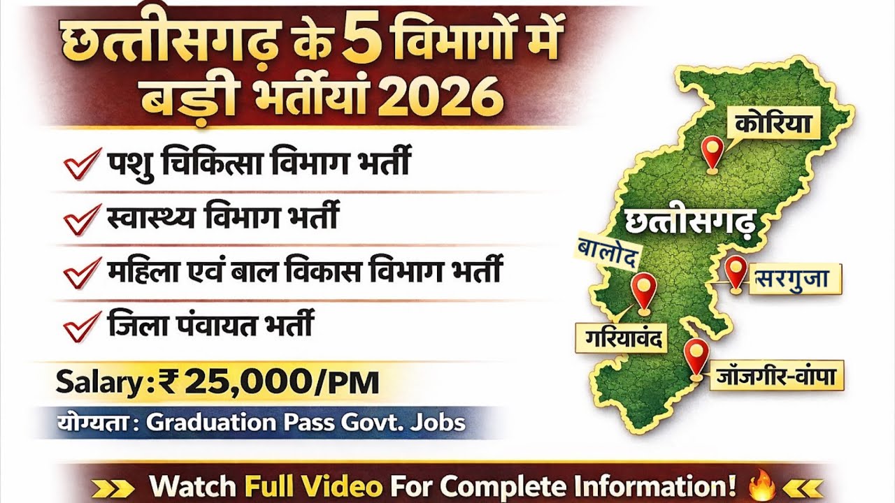 Top 5 Department Govt Job Vacancy 2026 😱 | ₹25,000 Salary | CG Govt Jobs | Health, WCD, Panchayat 