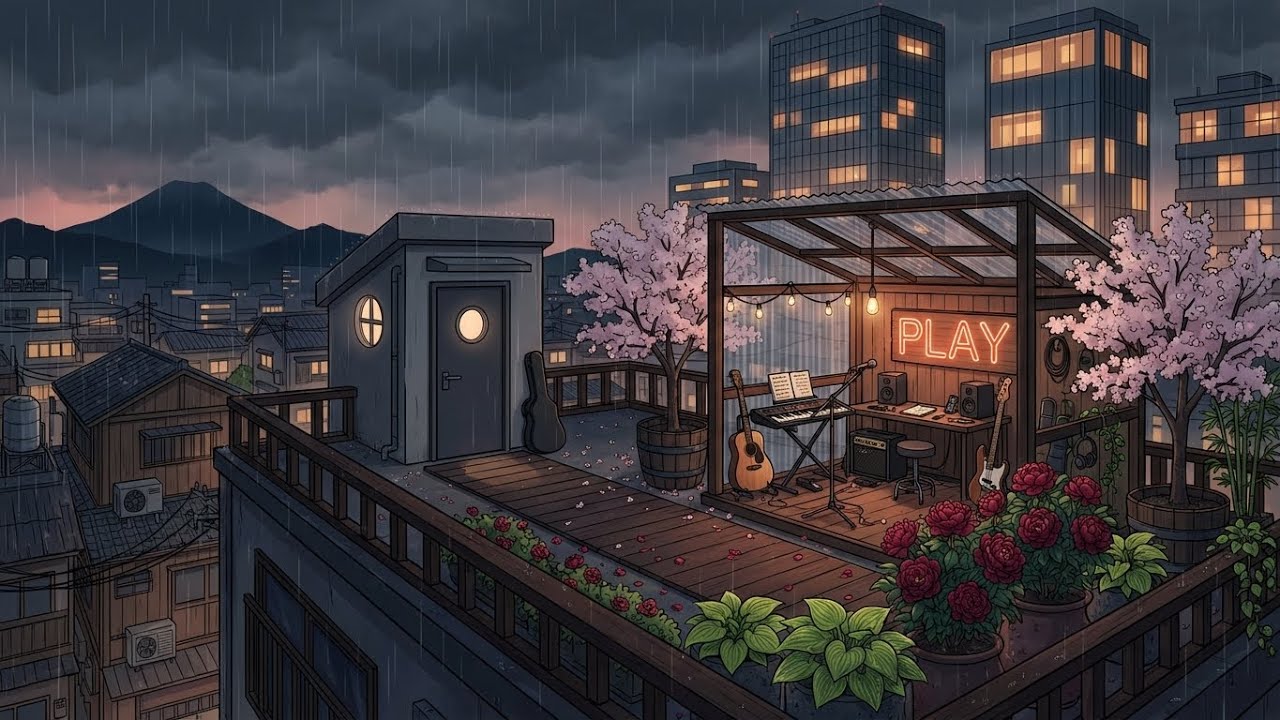 Rainy Rooftop Sessions 🎶🌧️ Spring Night Lofi Where the City Plays Softly for Study or Work