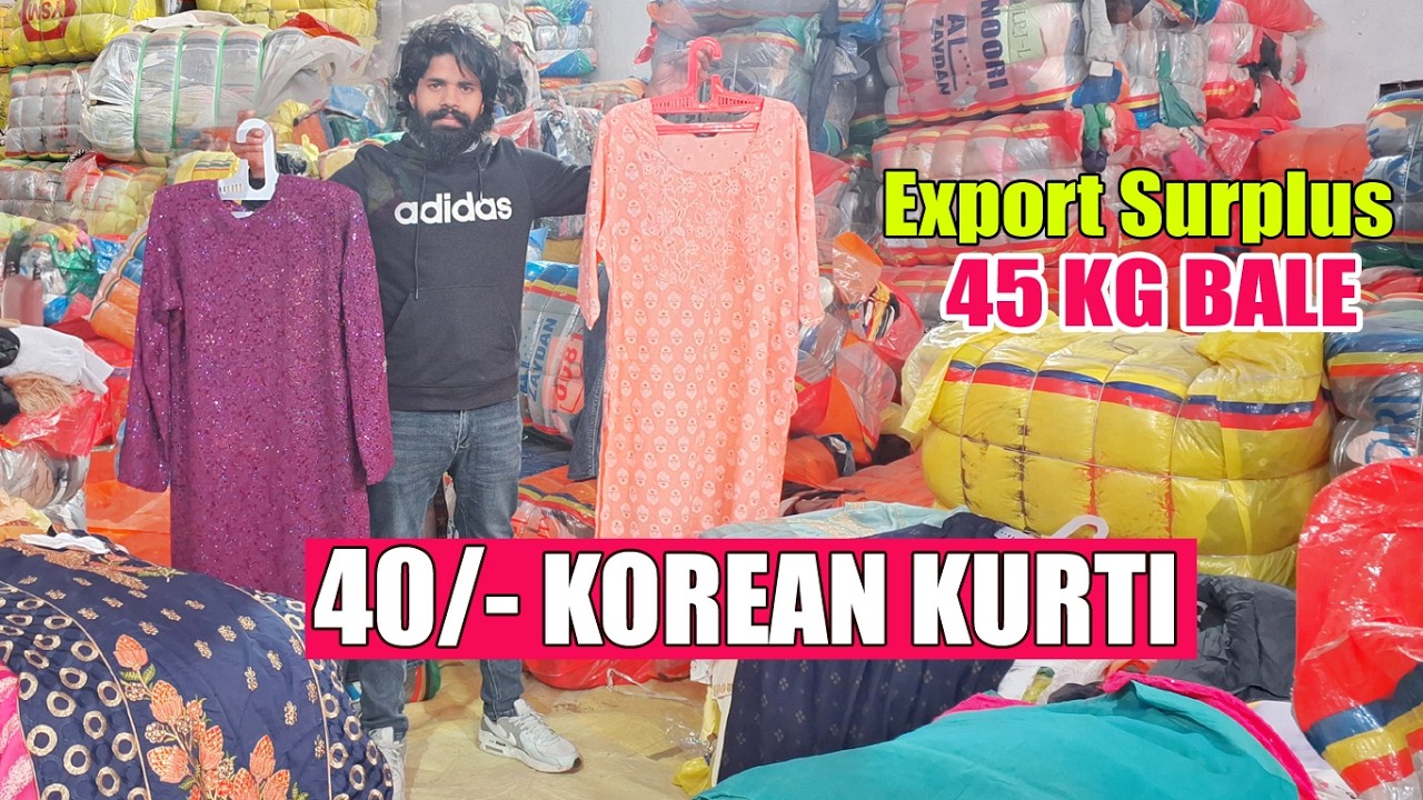 45 KG Korean Bale, 40/- Kurti, 40/- Kurti & Gown Surplus Fresh Cloth Wholesale Panipat