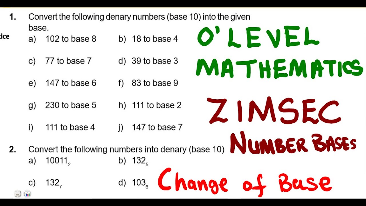O level Mathematics Number Bases Change of Bases ZIMSEC @mathszoneafricanmotives @mathwithlightone