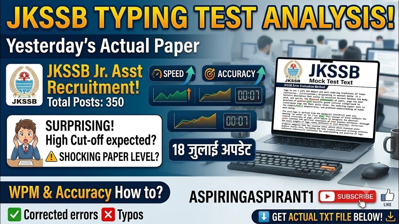 JKSSB Junior Assistant Typing Test Analysis 2026 🔴 Actual Test Passage & Common Mistakes!