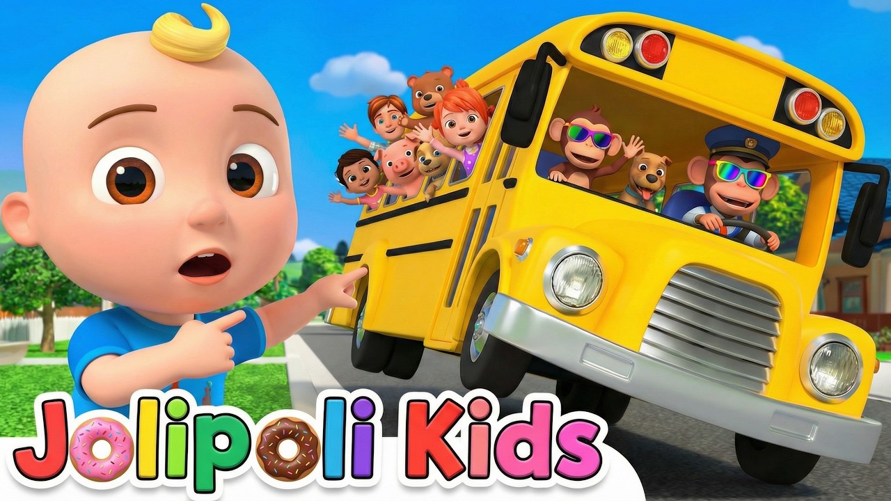 Wheels on the Bus Go Round and Round 🚌 | Funny Monkey Driver! | 3D Nursery Rhymes & Kids Songs