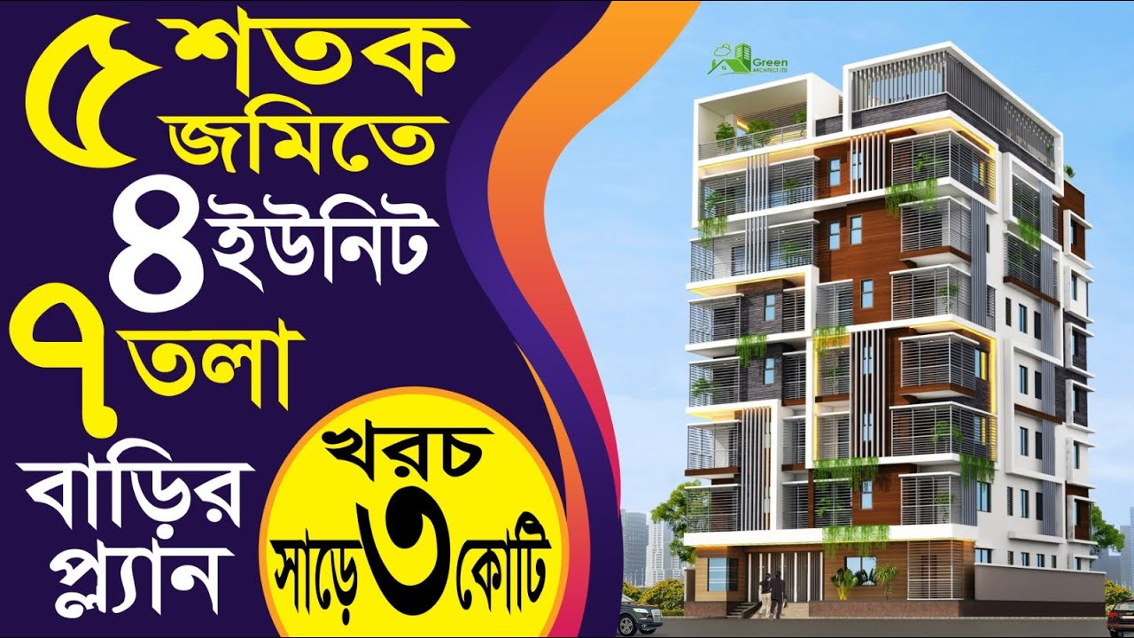 ৫ শতক জমিতে ৪ ইউনিট ৭ তলা বাড়ির প্লান খরচ সাড়ে ৩ কোটি | 7 storied Building plan with cost